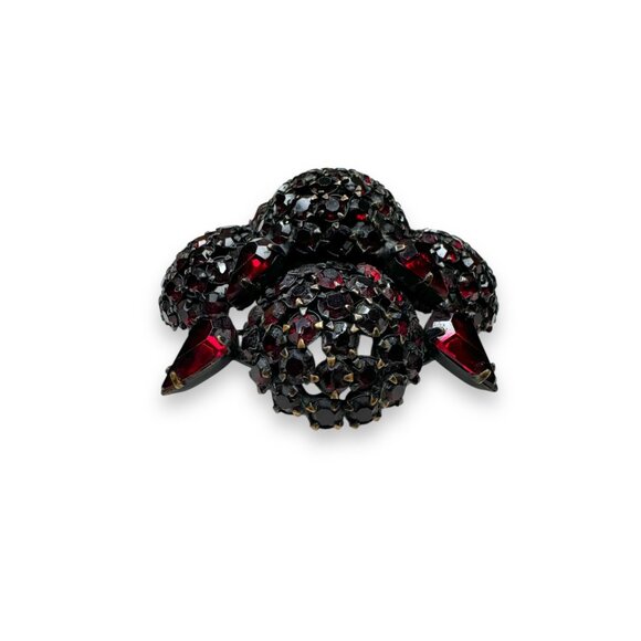 Vintage Warner Red Crystal Flower Brooch Pin Japanned Metal 2.5" Diameter - Picture 12 of 13
